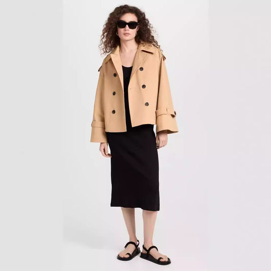 Damen Kurzer Doppelreihiger Trenchcoat im Boxy-Schnitt Nord Taschen