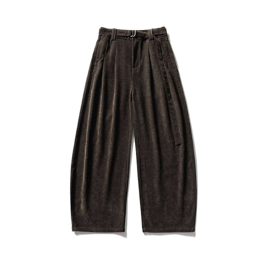 Damen Weite Hochtaillierte Bundfaltenhose mit Gürtel Nord Taschen