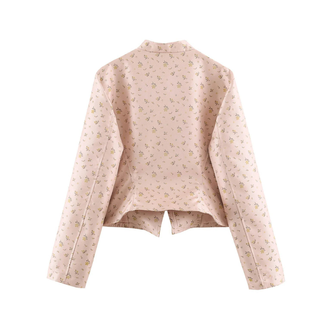 Damen Kurze Brokatoptik Militärblousonjacke mit Froschknopfleiste Nord Taschen