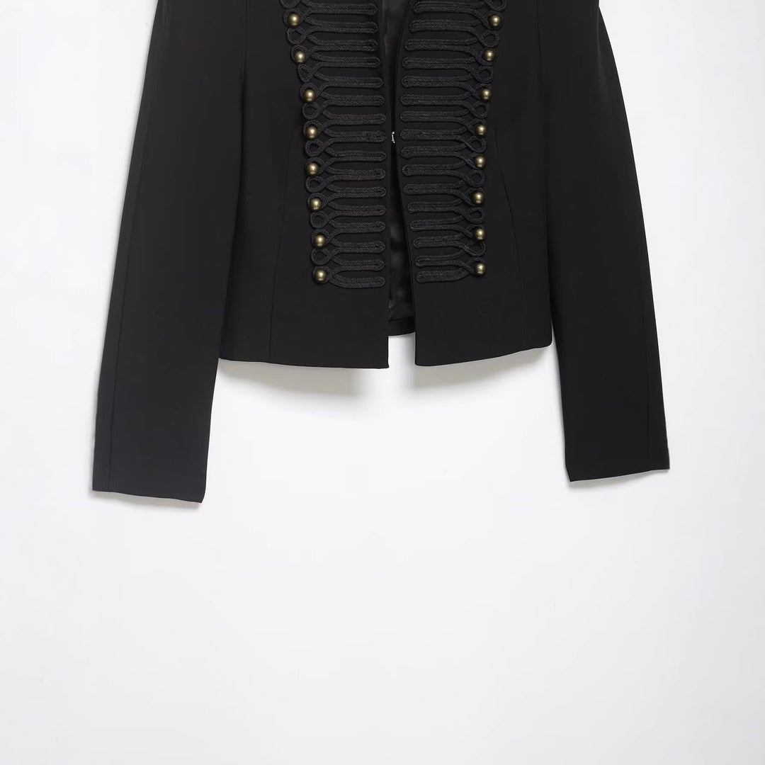 Damen Militärisch inspirierte Kurzjacke mit Stehkragen und Zierkordeln Nord Taschen