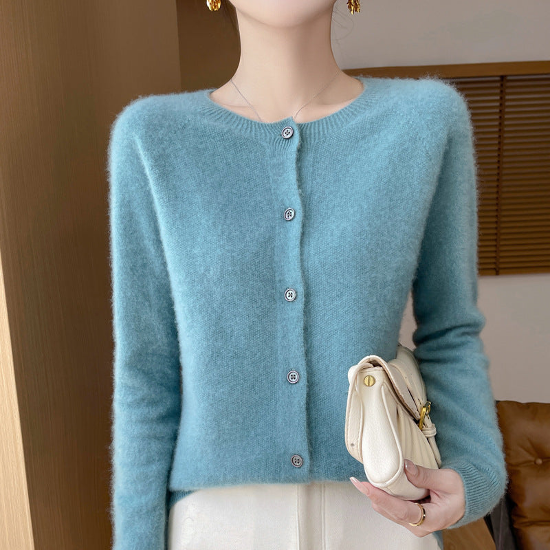 Damen Kuscheliger Kurzcardigan aus Mohair‑Mix mit feiner Schurwollstruktur und Perlmuttknopfleiste Nord Taschen