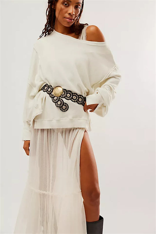 Damen oversized Sweatshirt mit Ballonärmeln, offenen Saumnähten und seitlichen Schlitzen Vittorelli