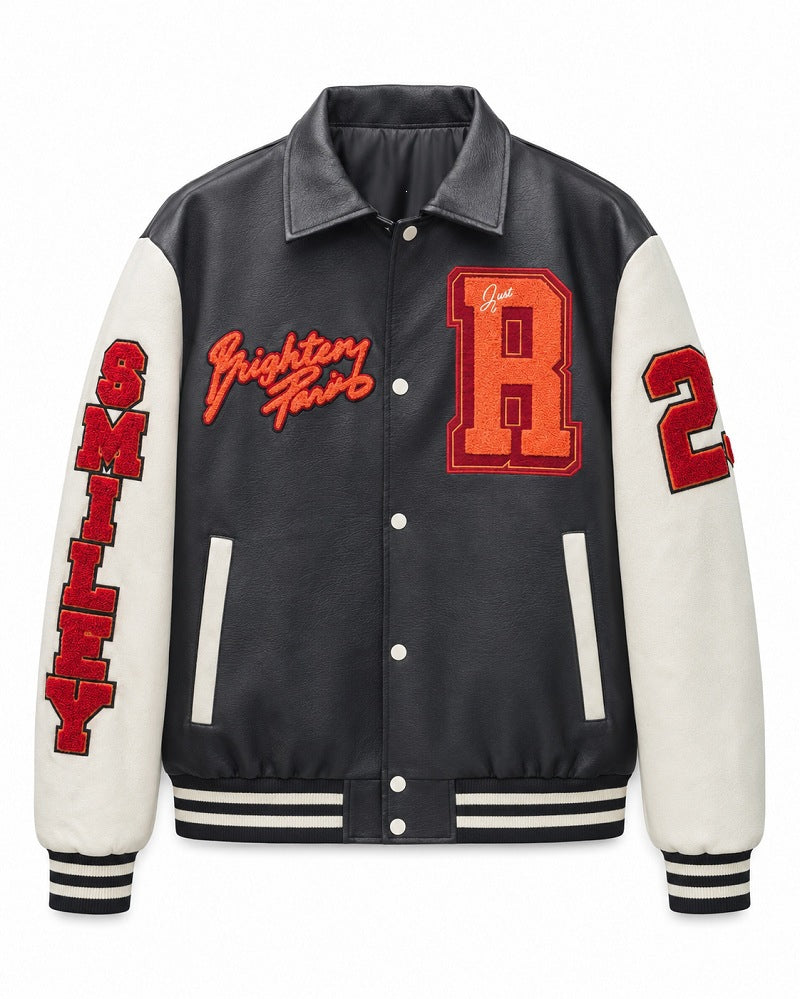 Herren Collegejacke im Letterman‑Stil mit Kunstleder‑Body, Kontrastärmeln und Chenille‑Patches Nord Taschen