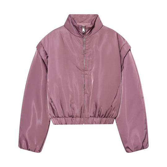 Damen Gekürzte wattierte Satinjacke mit hohem Stehkragen und Taillen-Smock Nord Taschen