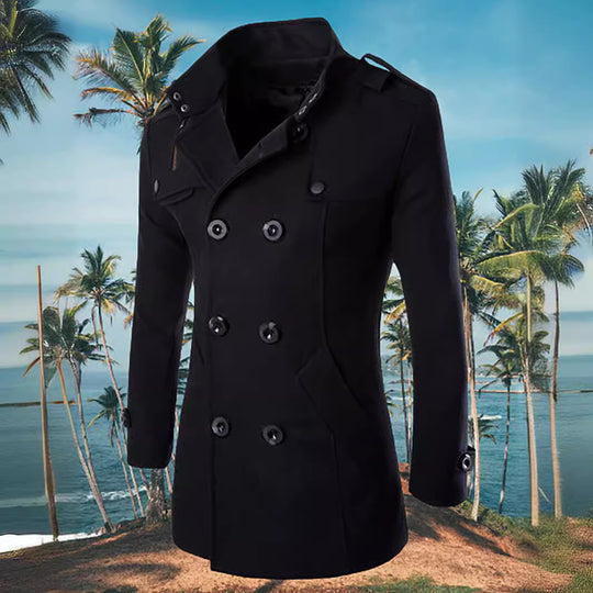 Herren Doppelreihiger Cabanmantel mit Stehkragen, Schulterklappen und taillierter Silhouette Nord Taschen