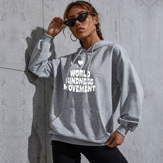 Damen Lässiger Oversize-Kapuzenpullover mit Statement-Print, Kängurutasche und Rippbündchen Nord Taschen