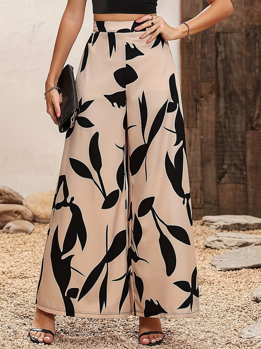 Damen Palazzo-Hose mit floralem Muster und weitem Schnitt