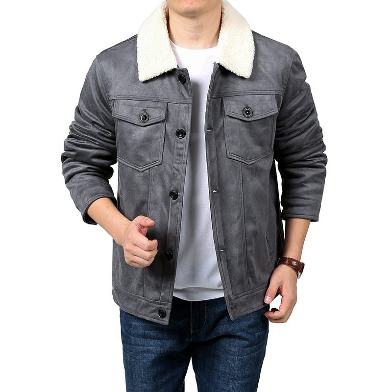 Herren Velourslederoptik Hemdjacke im Trucker‑Stil mit Teddykragen & Pattentaschen Nord Taschen