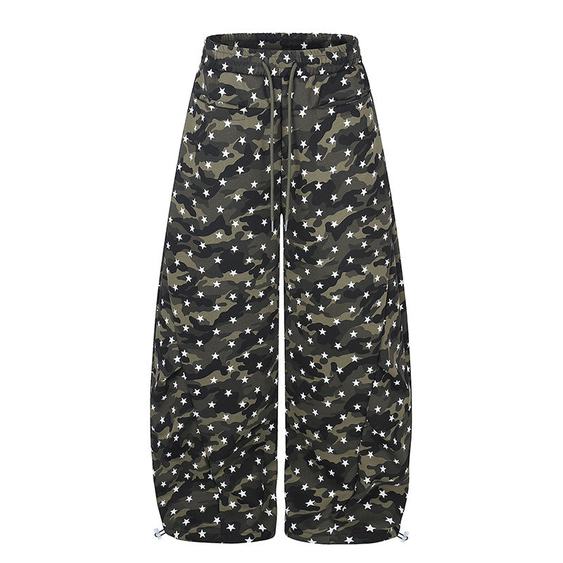 Damen Lässige Palazzohose im Balloon-Cut mit Camouflage‑Sternenprint und verstellbarem Saum Nord Taschen
