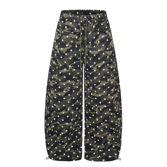 Damen Lässige Palazzohose im Balloon-Cut mit Camouflage‑Sternenprint und verstellbarem Saum Nord Taschen