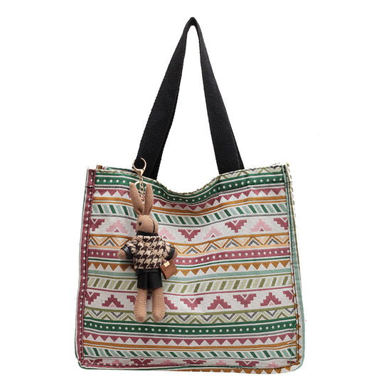 Damen Jute-Tasche mit kunstvollem Ethnomuster und praktischen Henkeln Nord Taschen