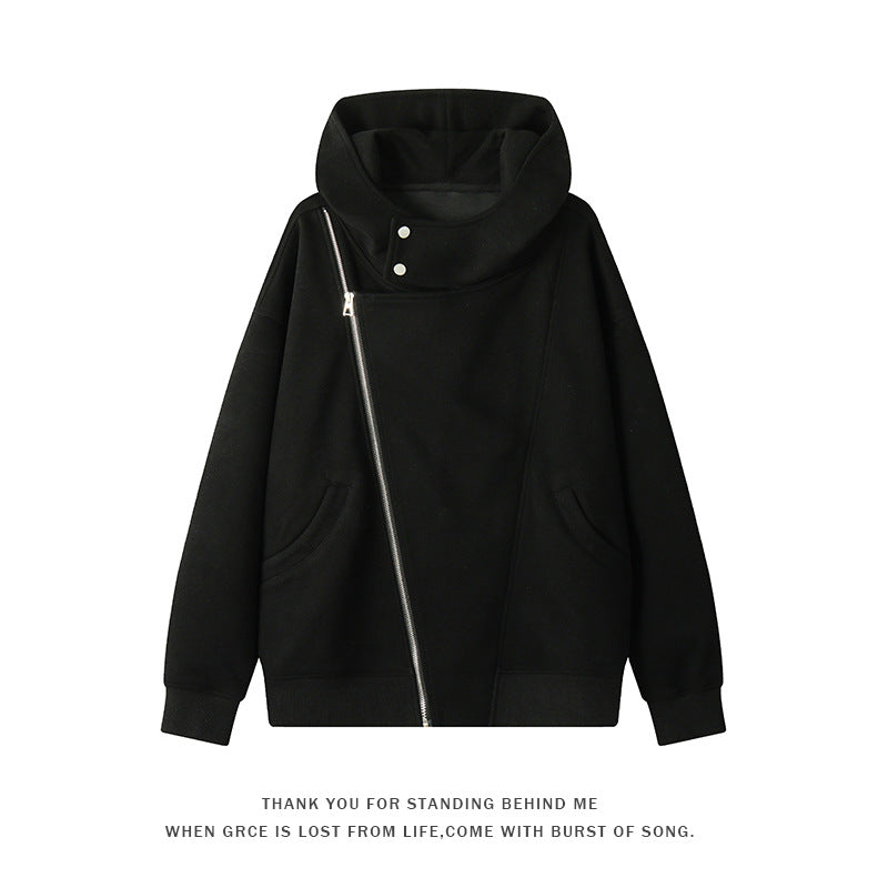 Damen asymmetrischer Kapuzenpullover mit hohem Kragen, diagonalem Reißverschluss und Kängurutaschen Nord Taschen