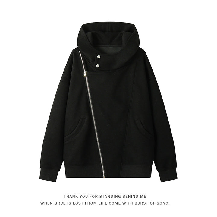 Damen asymmetrischer Kapuzenpullover mit hohem Kragen, diagonalem Reißverschluss und Kängurutaschen Nord Taschen