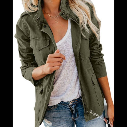 Damen Utility-Fieldjacke mit Stehkragen, aufgesetzten Taschen und Taillenzug Nord Taschen