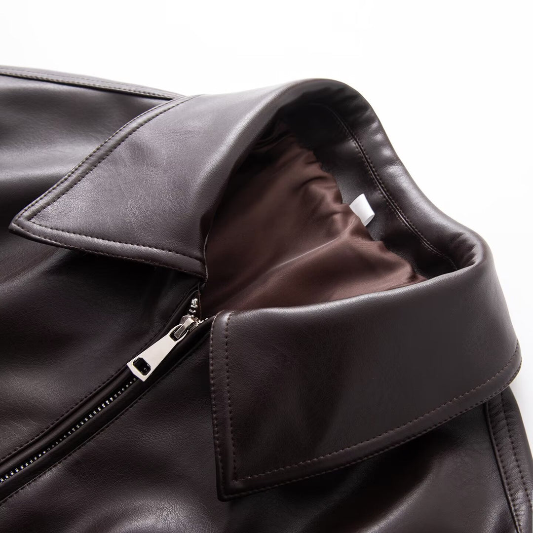 Damen Oversized Kunstleder-Blousonjacke mit Kragen, Reißverschluss und elastischem Saum Nord Taschen