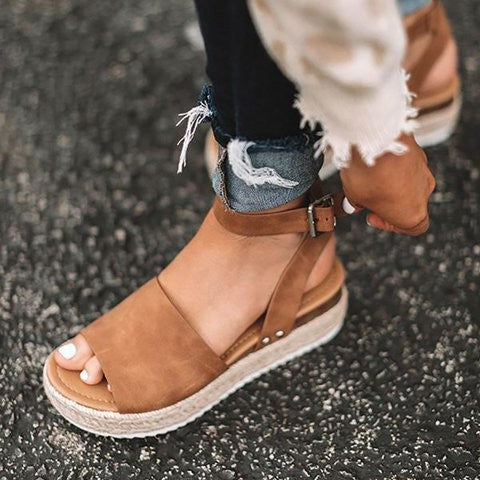 Damen Plateau-Sandalen mit verstellbarem Riemen und Jute-Detail
