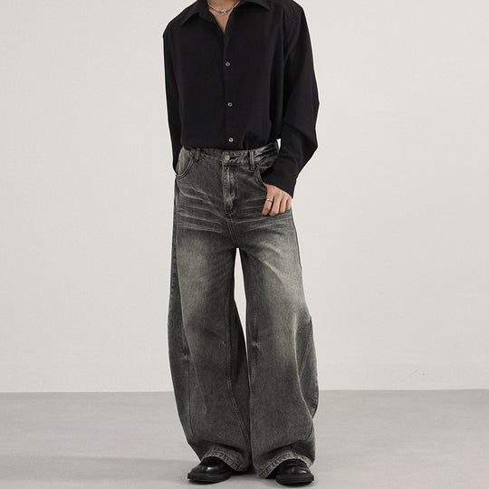 Herren Ultraweite vintagegewaschene Denim-Palazzohose mit tiefem Schritt und geradem Saum Nord Taschen