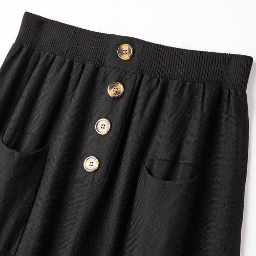 Damen Midirock aus Wollmix mit A‑Linie, elastischem Rippbund, Zierriegel‑Knopfleiste und aufgesetzten Taschen Nord Taschen