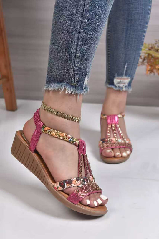 Damen Elegante Sandalen mit modischen Glitzer- und Blumenapplikationen
