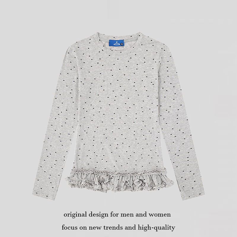 Damen Langarmshirt mit Rüschen-Saum und Pünktchen-Allover Nord Taschen