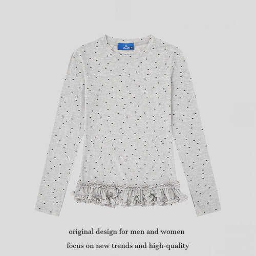 Damen Langarmshirt mit Rüschen-Saum und Pünktchen-Allover Nord Taschen