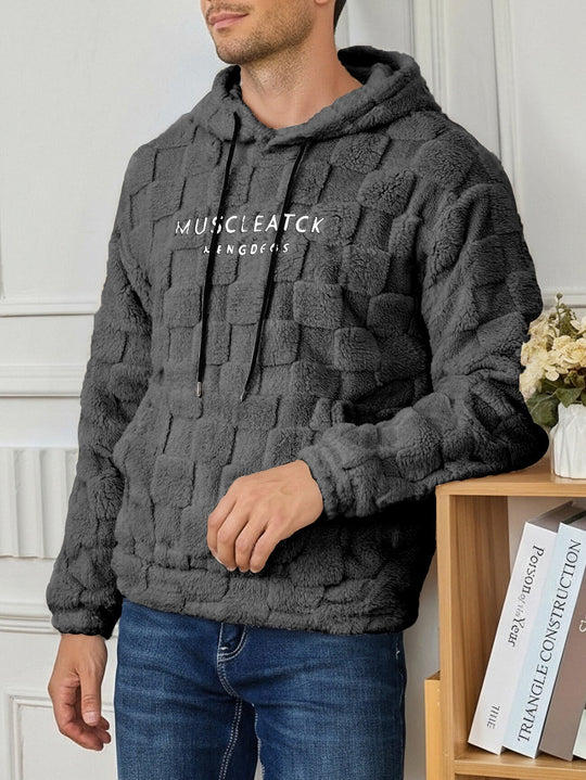 Herren flauschiger Sherpa-Hoodie mit Quadrat-Steppmuster, Kängurutasche und verstellbarer Kapuze Nord Taschen