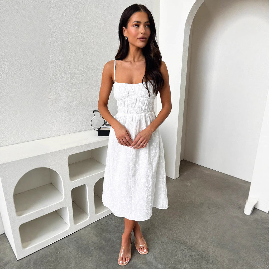 Damen Sommerliches Midi-Kleid mit verstellbaren Spaghettiträgern und Raffung Nord Taschen