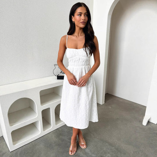 Damen Sommerliches Midi-Kleid mit verstellbaren Spaghettiträgern und Raffung Nord Taschen