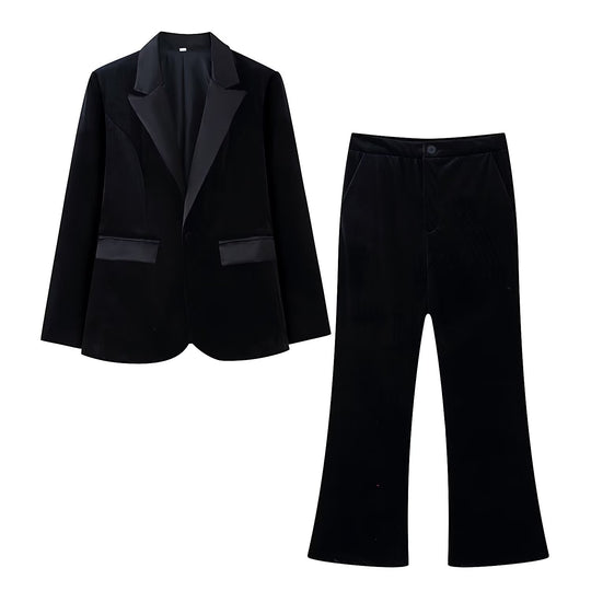 Damen Samt-Blazer mit Satin-Revers und taillierten Abnähern Nord Taschen