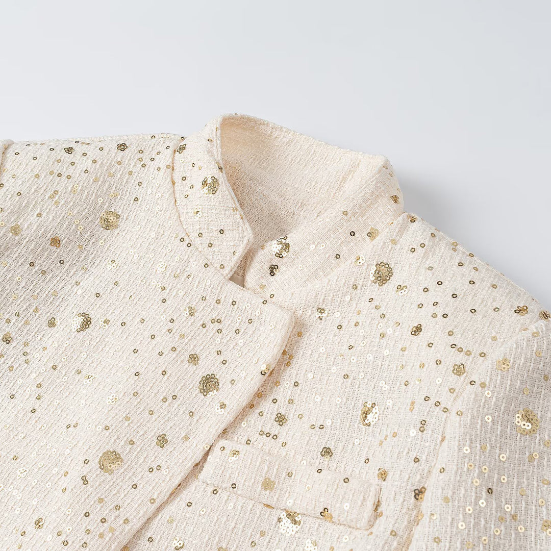 Damen Kurzblazer im Bouclé‑Stil mit Stehkragen und Paillettenapplikation Nord Taschen