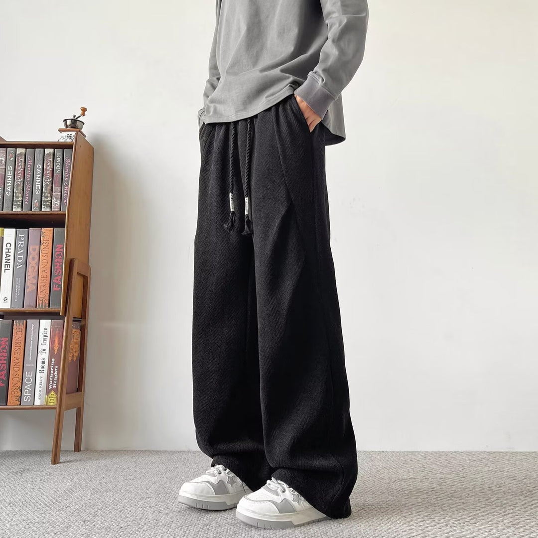 Herren Weite Lounge‑Hose mit Kordelzug und Fischgrät‑Struktur Nord Taschen