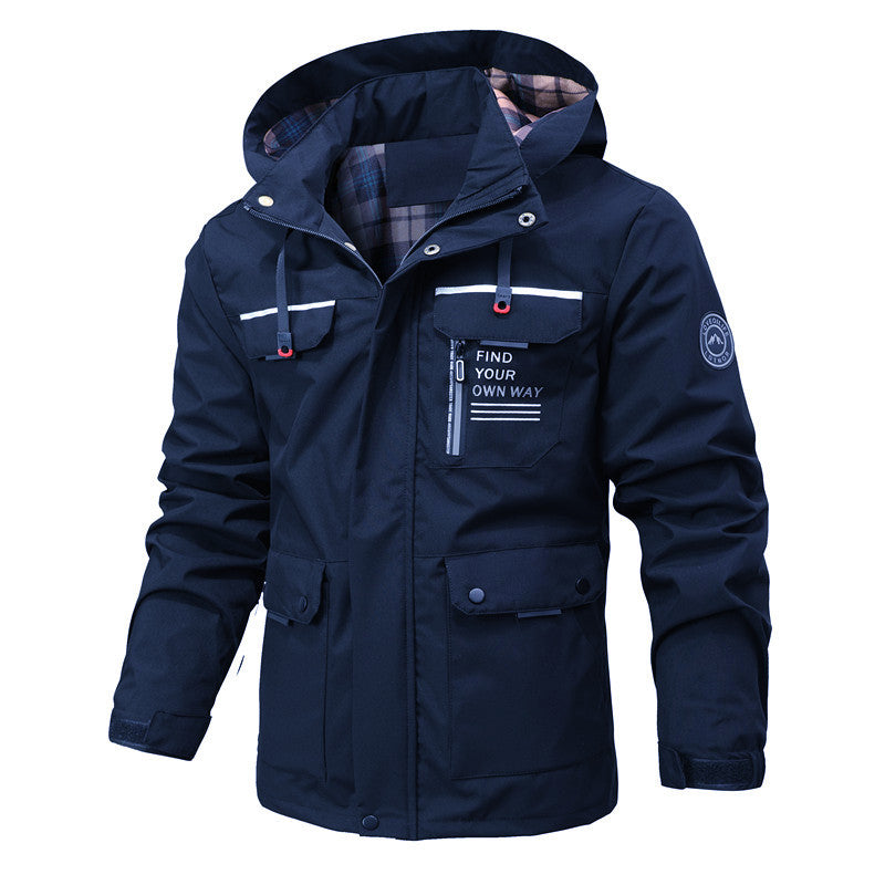 Herren Funktionsjacke mit Kapuze, Utility-Taschen und kariertem Futter Nord Taschen