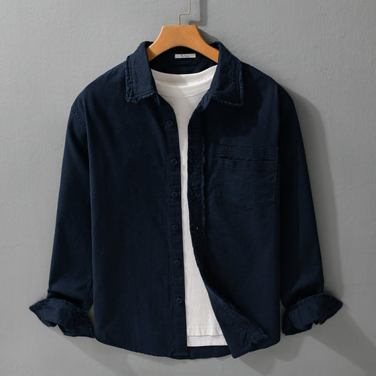 Herren Fransen-Overshirt aus Baumwollmix mit Brusttasche und Knopfleiste Nord Taschen