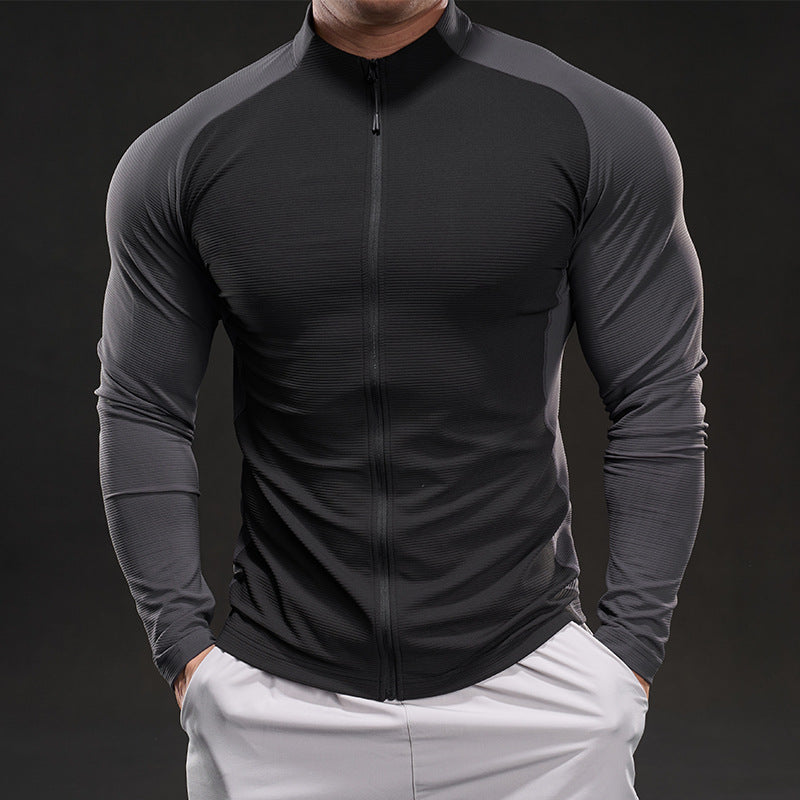 Herren Kompressions-Trainingsshirt mit Stehkragen, durchgehendem Reißverschluss und Raglanärmeln Nord Taschen