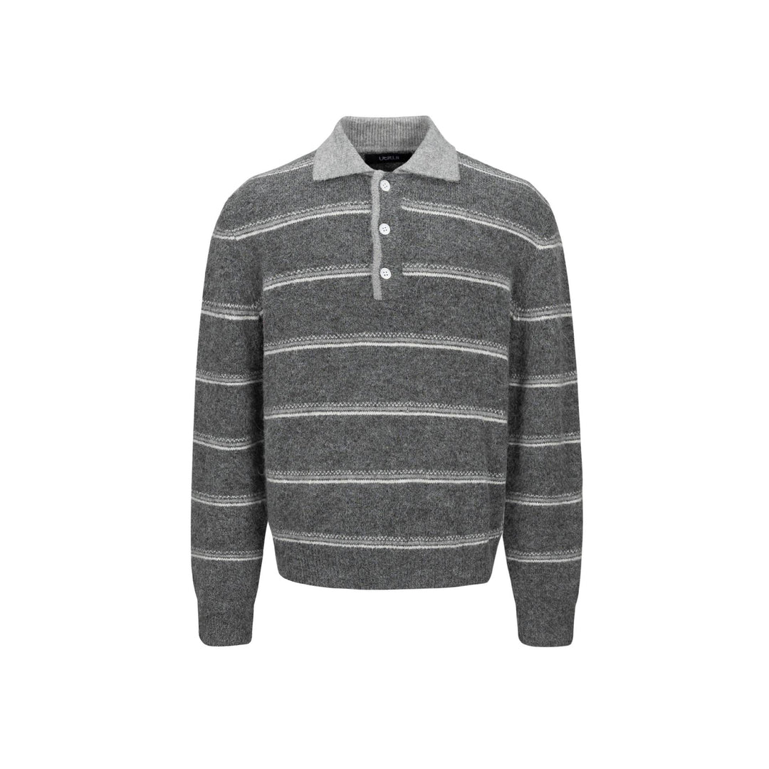 Herren Grobgestrickter Polokragenpullover mit Halbdruckknopfblende und Streifenstruktur Nord Taschen