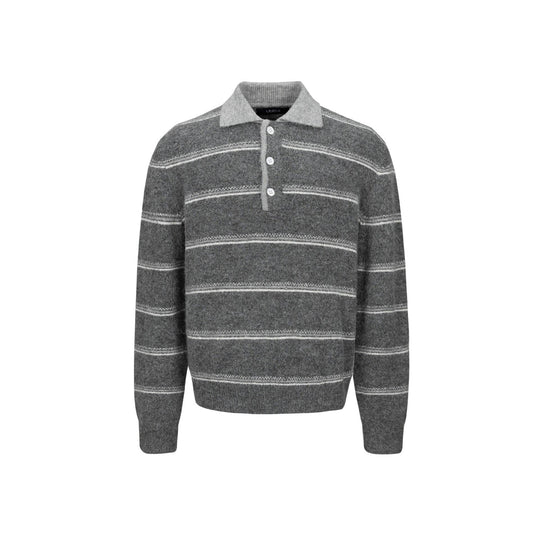 Herren Grobgestrickter Polokragenpullover mit Halbdruckknopfblende und Streifenstruktur Nord Taschen