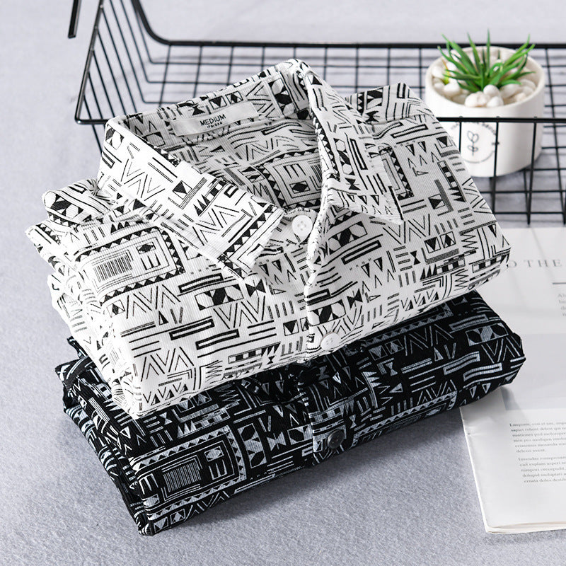 Herren Langarmhemd im Overshirt-Stil mit geometrischem Ethno‑Print Nord Taschen