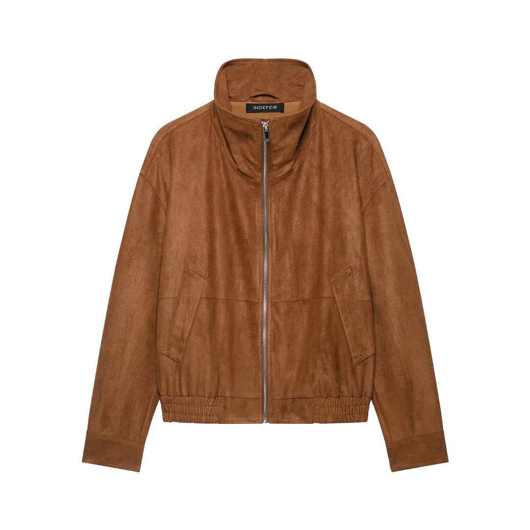 Damen Veloursleder‑Optik Bomberjacke mit hohem Funnelkragen und Gummibund Nord Taschen