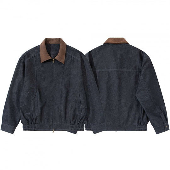 Herren Relaxte Bomber-Denimjacke mit Cordkragen und Zwei-Wege-Reißverschluss Nord Taschen