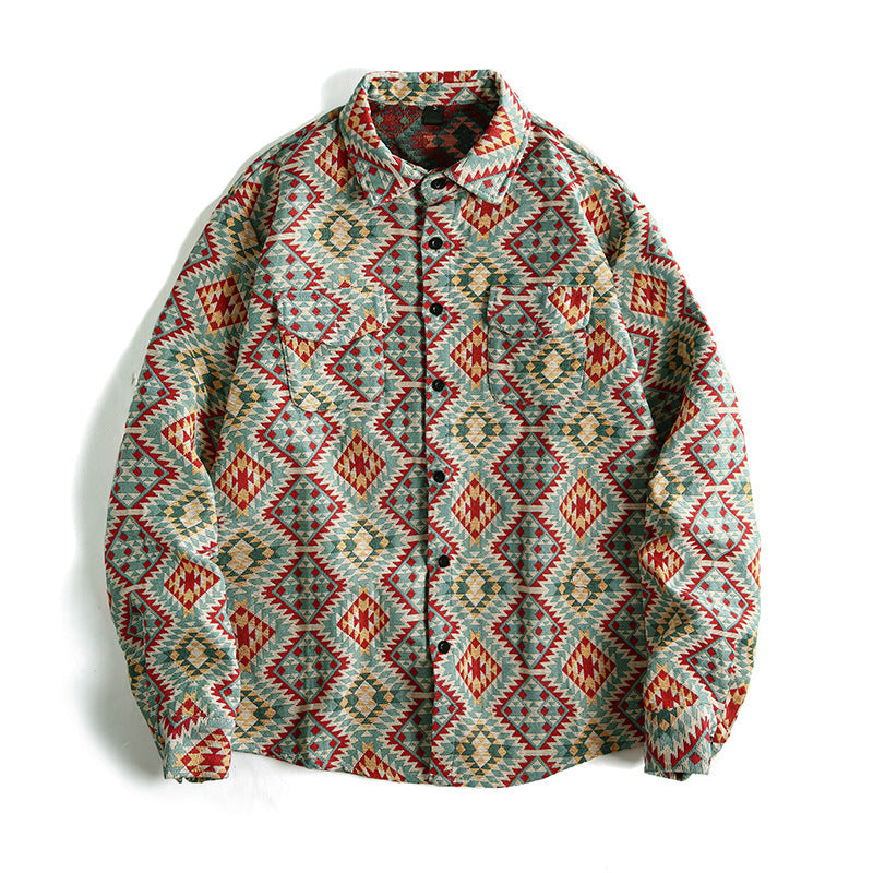 Herren Gemusterte Overshirt-Jacke im Patchwork-Jacquard Nord Taschen