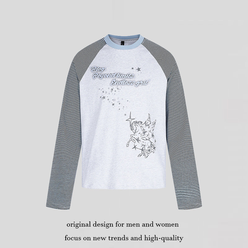 Damen Raglan-Langarmshirt im Astral-Motiv mit feinen Streifenärmeln und Relief-Print Nord Taschen