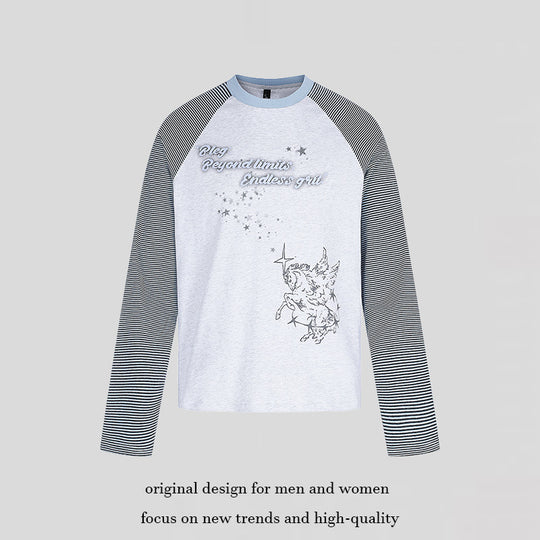 Damen Raglan-Langarmshirt im Astral-Motiv mit feinen Streifenärmeln und Relief-Print Nord Taschen