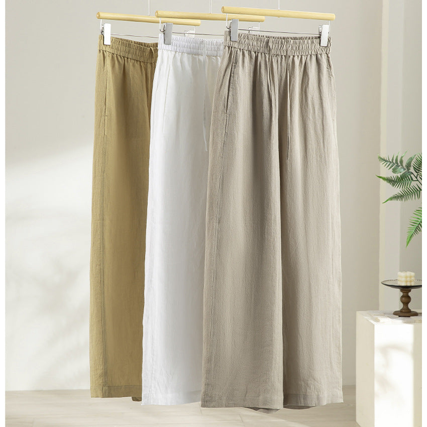 Damen Weite Leinen‑Optik Palazzohose mit elastischem Bund und fließender Silhouette Nord Taschen