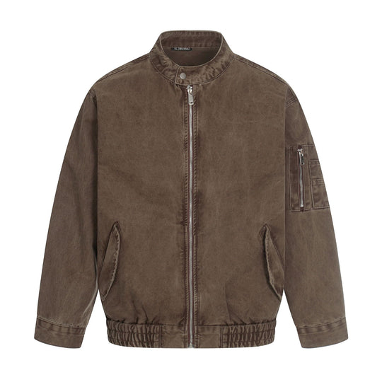 Herren kurz geschnittene Vintage‑Wasch Bomberjacke im Boxy‑Cut mit Stehkragen und Ärmel‑Reißverschluss Nord Taschen