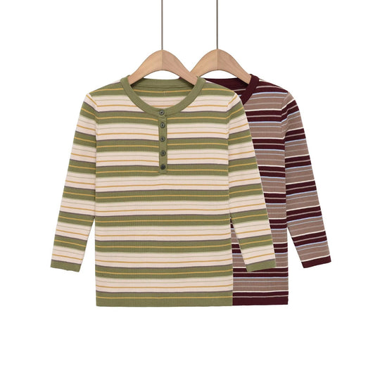 Damen Gestreiftes Rippstrick-Henleyshirt mit Knopfleiste und schmaler Passform Nord Taschen