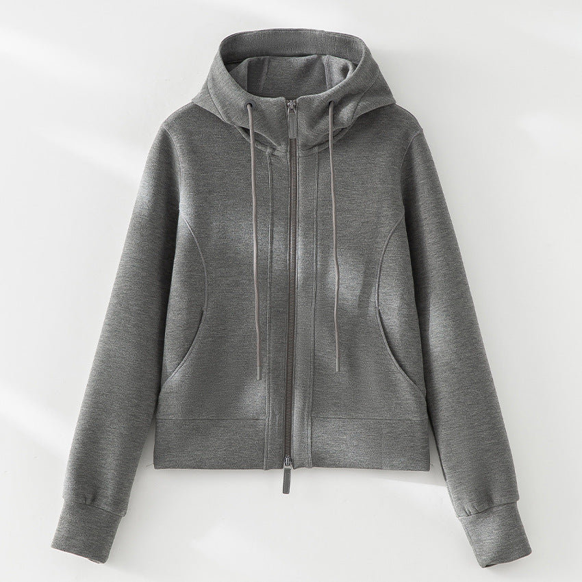 Damen Kurze Kapuzenjacke aus Sweat mit durchgehendem Zweiwege-Reißverschluss und taillierter Passform Nord Taschen