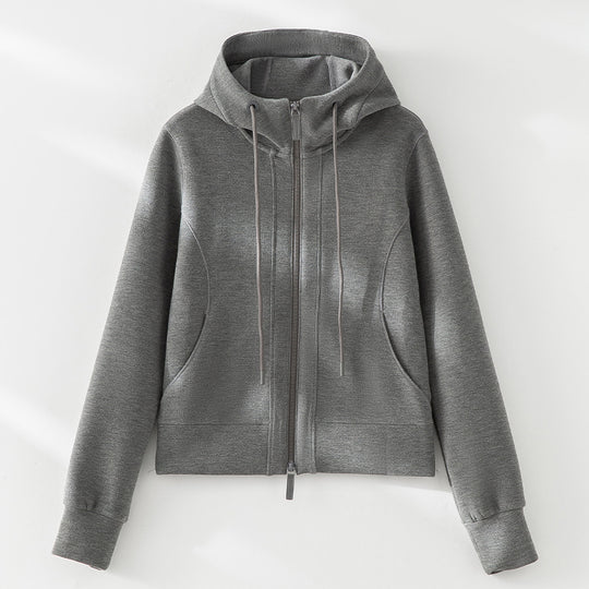 Damen Kurze Kapuzenjacke aus Sweat mit durchgehendem Zweiwege-Reißverschluss und taillierter Passform Nord Taschen