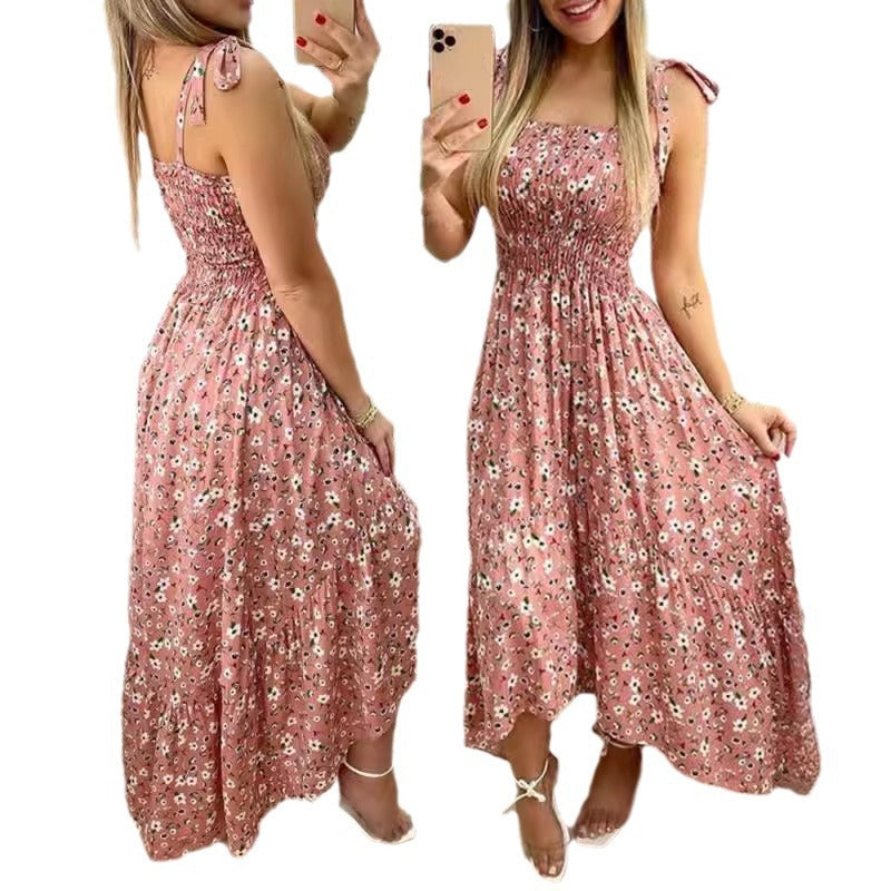 Damen Maxikleid mit Blumenmuster und elastischem Oberteil Nord Taschen