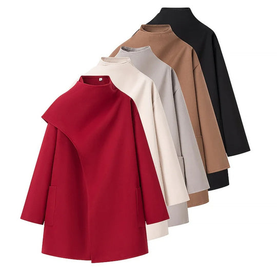 Damen 40+ asymmetrischer Wollmix Cape‑Mantel mit Stehkragen Nord Taschen