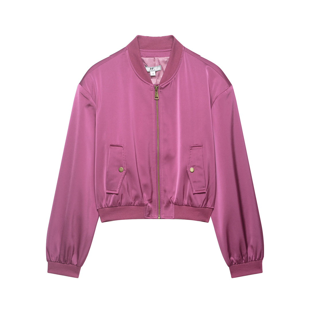 Damen gekürzte Satin-Bomberjacke mit Rippsaum und aufgesetzten Pattentaschen Nord Taschen